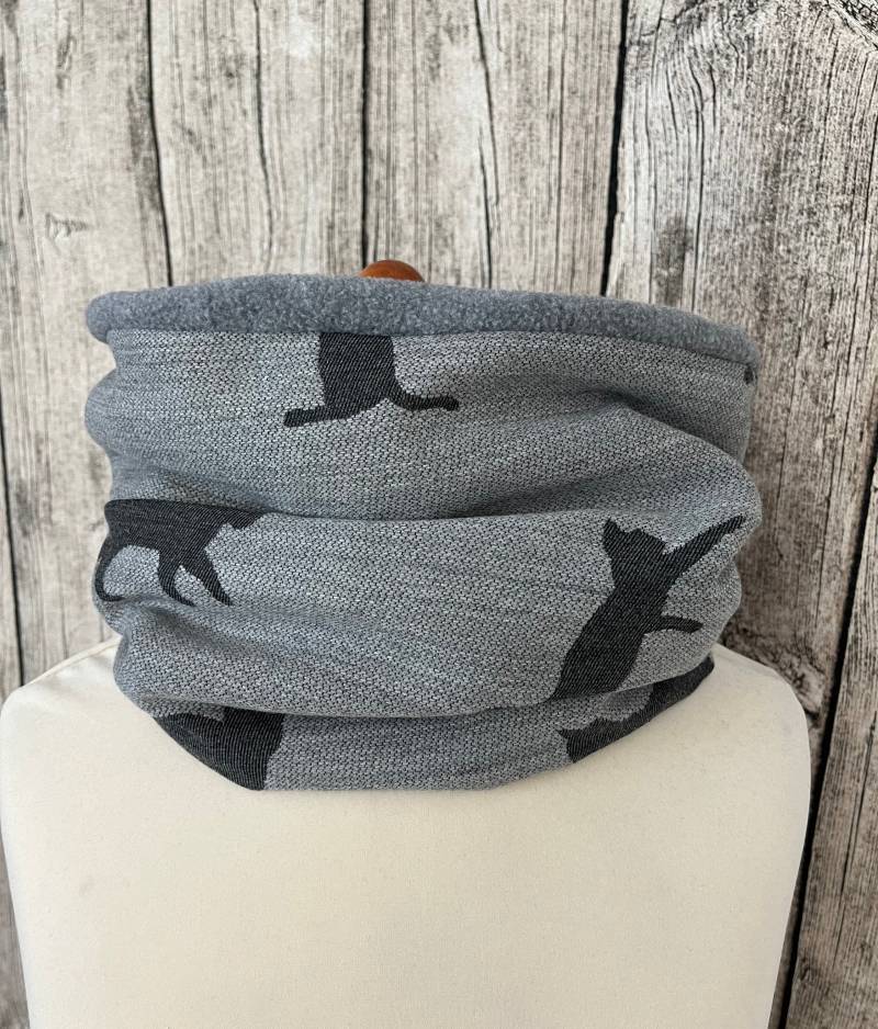 Loop Schal Fleece Kuschelschal - Katze Grau Hell/Dunkel Neu von Lieblingsstueck4U