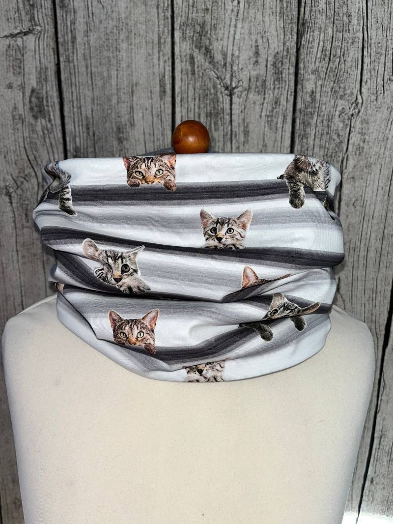 Loop Schal Fleece Kuschelschal - Katze Grau Neu von Lieblingsstueck4U