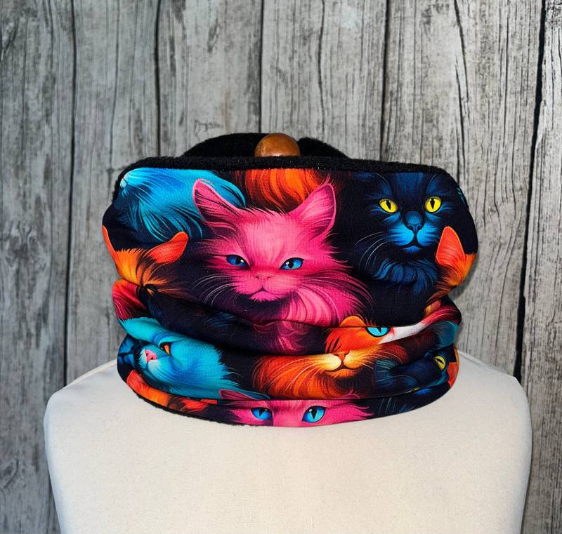 Loop Schal Fleece Kuschelschal - Katze Katzen Bunt Neu von Lieblingsstueck4U