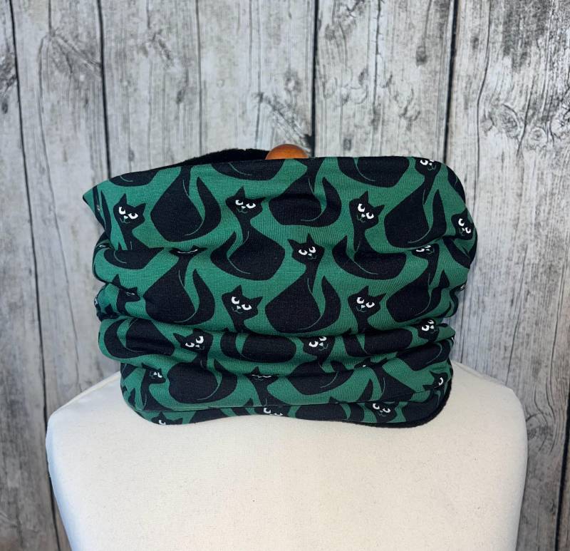 Loop Schal Fleece Kuschelschal - Katze Katzen Grün Schwarz Neu von Lieblingsstueck4U