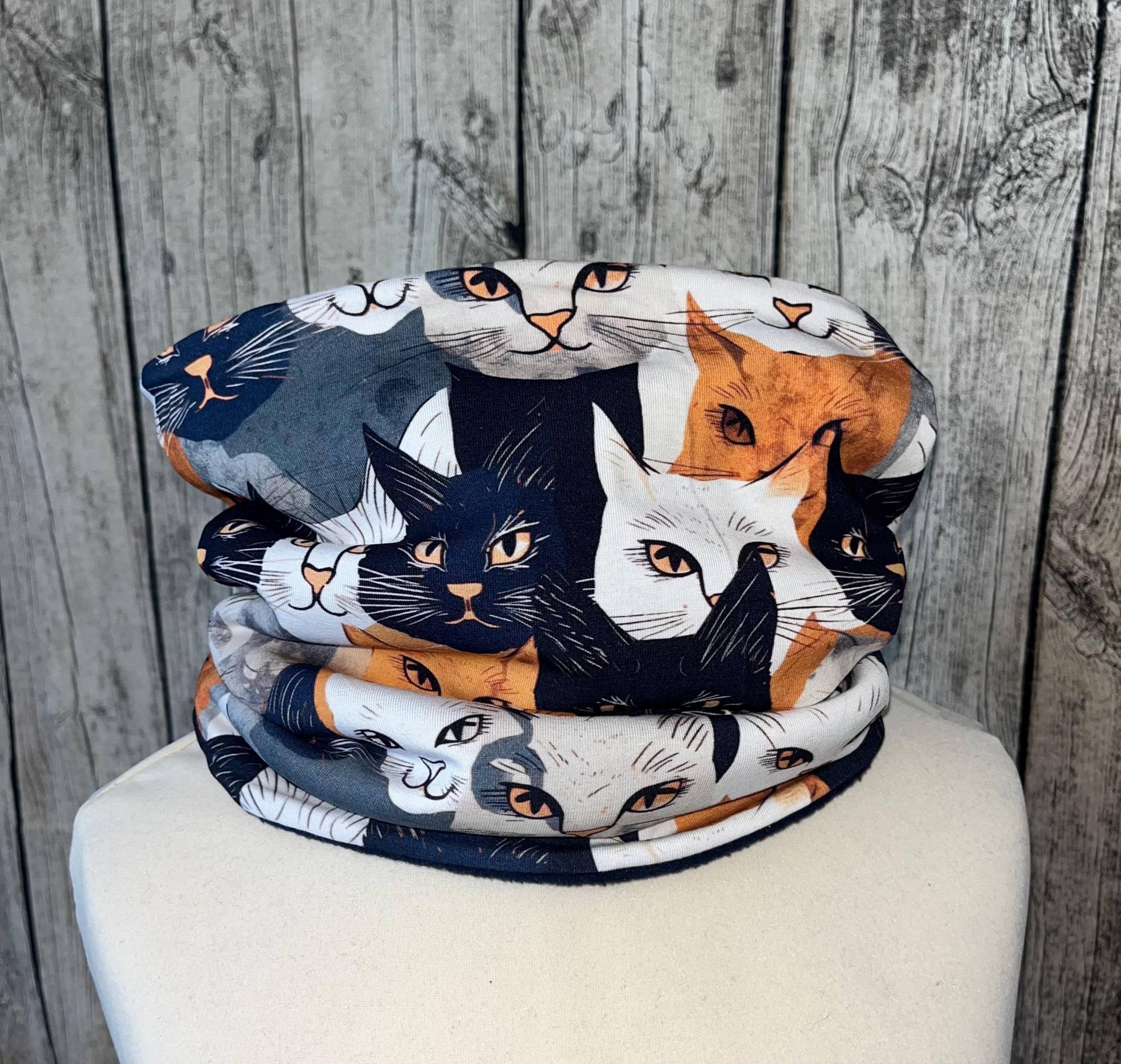 Loop Schal Fleece Kuschelschal - Katze Katzen Schwarz Weiß Braun Neu von Lieblingsstueck4U