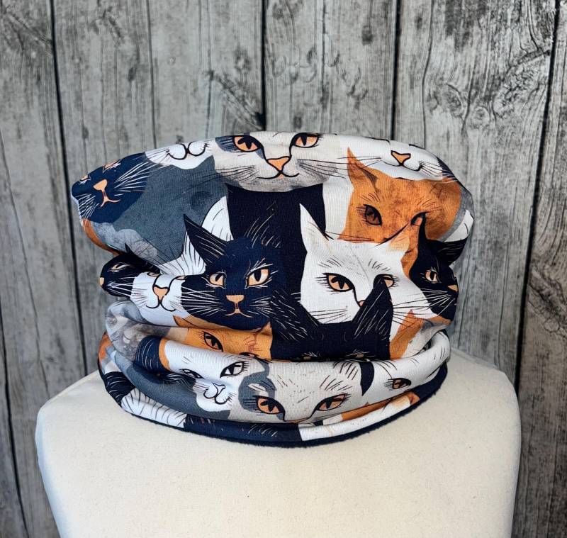 Loop Schal Fleece Kuschelschal - Katze Katzen Schwarz Weiß Braun Neu von Lieblingsstueck4U