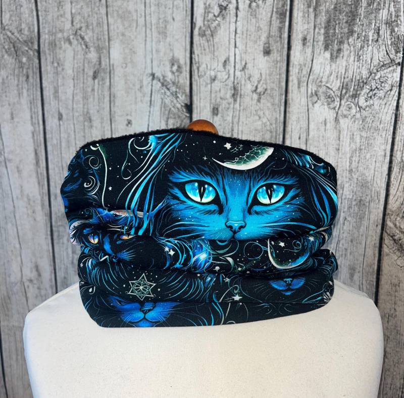 Loop Schal Fleece Kuschelschal - Katze Mystisch Zauber Türkis Blau Neu von Lieblingsstueck4U