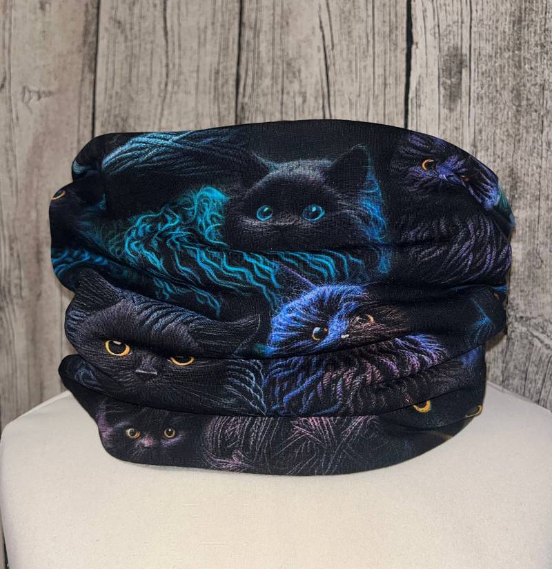 Loop Schal Fleece Kuschelschal - Katze Wolle Schwarz Petrol Neu von Lieblingsstueck4U