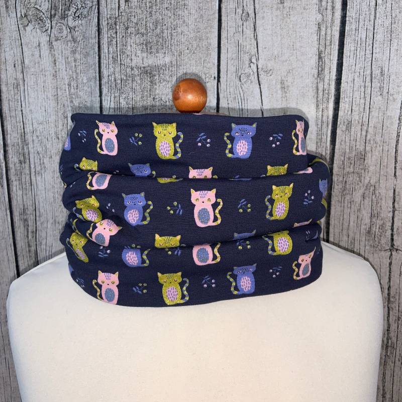 Loop Schal Fleece Kuschelschal - Katzen Blau Neu von Lieblingsstueck4U