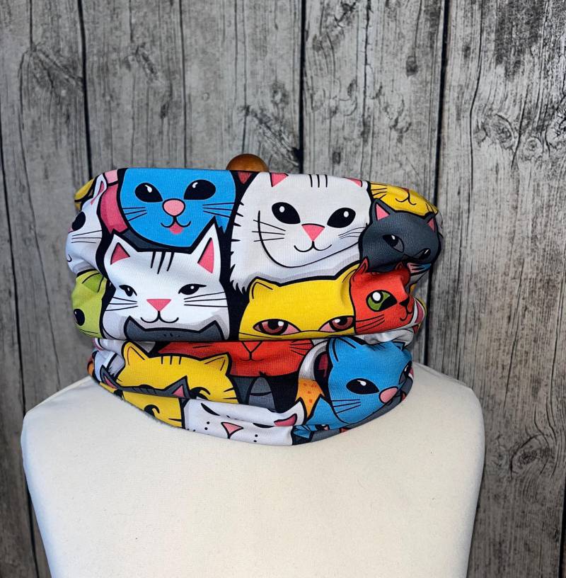 Loop Schal Fleece Kuschelschal - Katzen Rot Gelb Türkis Neu von Lieblingsstueck4U