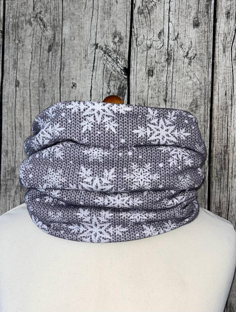 Loop Schal Fleece Kuschelschal - Kristall Schneeflocke Strickoptik Grau Neu von Lieblingsstueck4U
