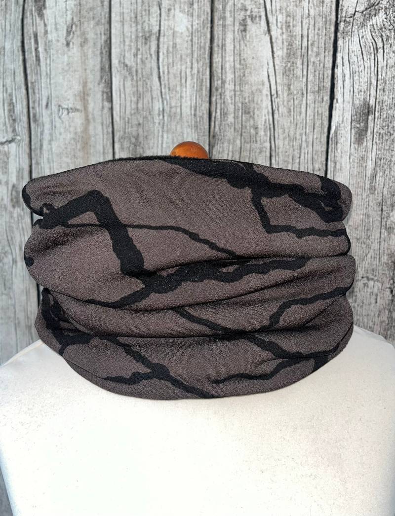 Loop Schal Fleece Kuschelschal - Linien Schwarz Braun Neu von Lieblingsstueck4U