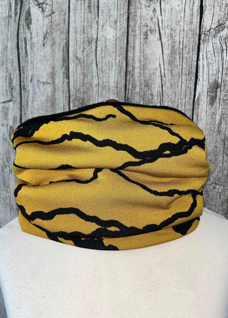 Loop Schal Fleece Kuschelschal - Linien Schwarz Gelb Ocker Neu von Lieblingsstueck4U