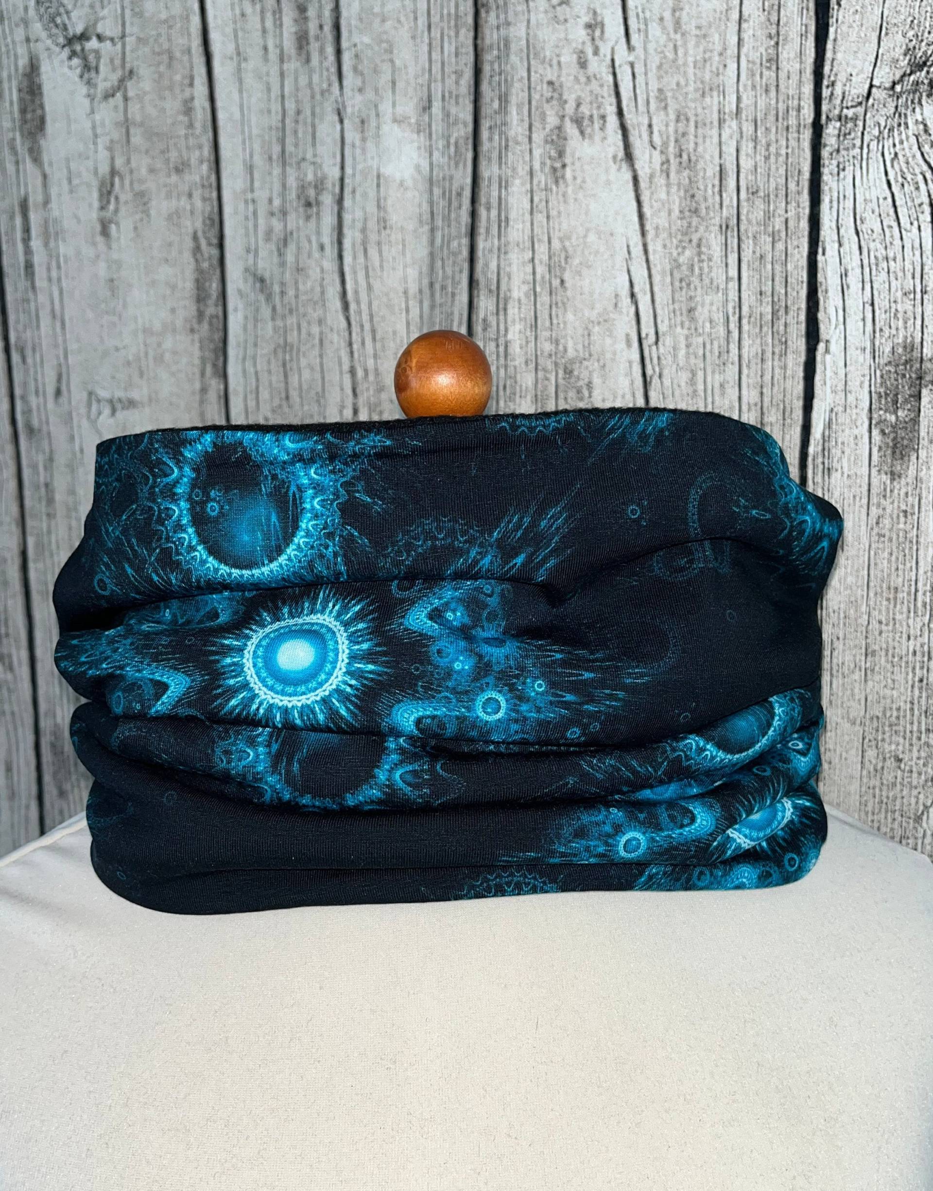 Loop Schal Fleece Kuschelschal - Mandala Stern Grafisch Schwarz Türkis Neu von Lieblingsstueck4U