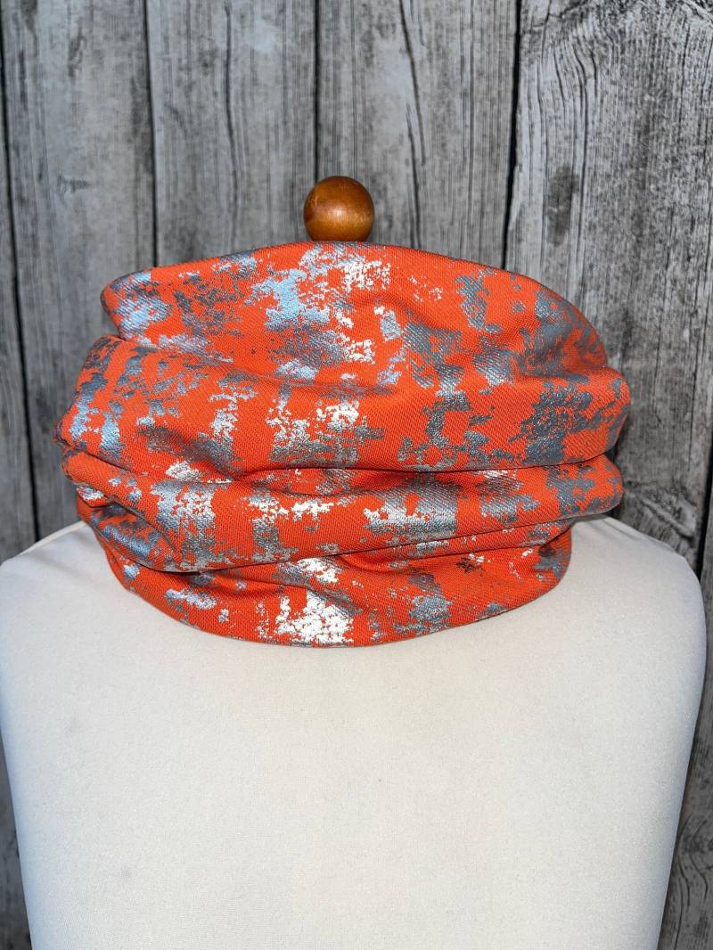 Loop Schal Fleece Kuschelschal - Orange Silber Neu von Lieblingsstueck4U