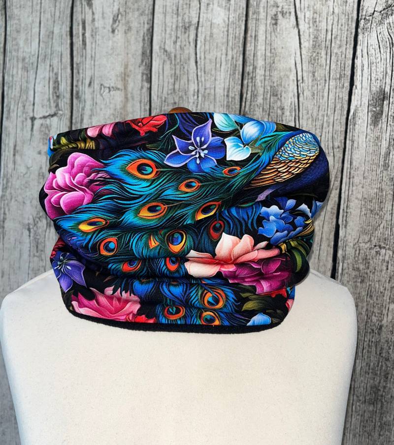 Loop Schal Fleece Kuschelschal - Pfau Blumen Bunt Neu von Lieblingsstueck4U