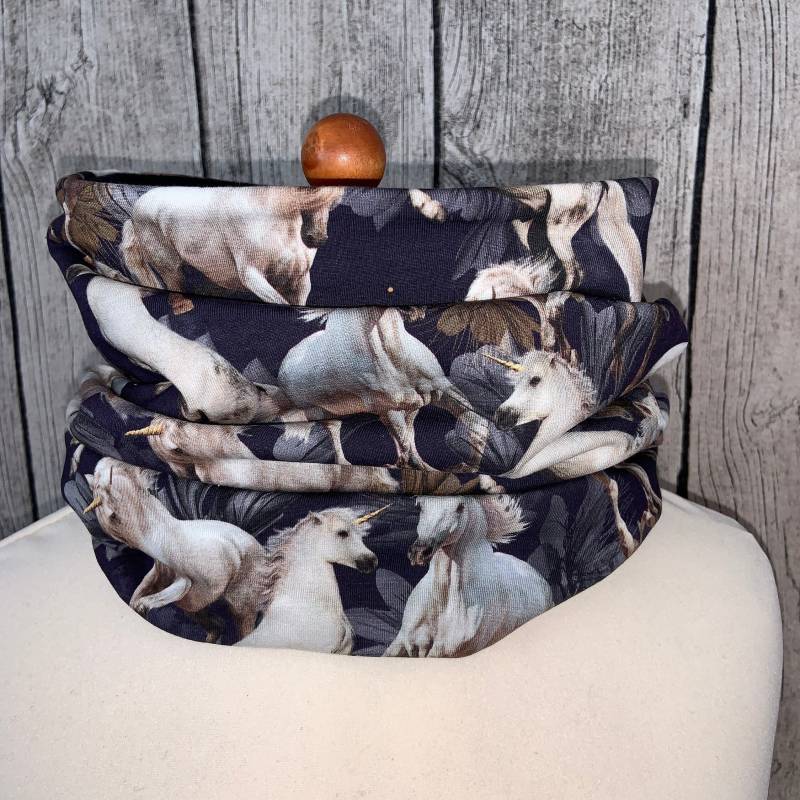Loop Schal Fleece Kuschelschal - Pferd Einhorn Blau Neu von Lieblingsstueck4U