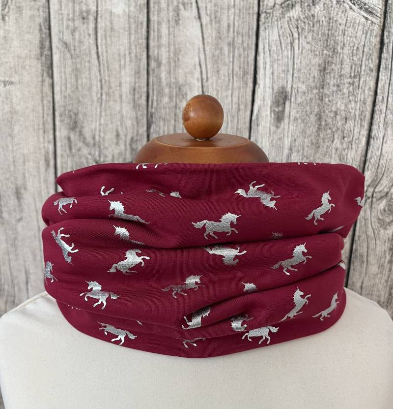 Loop Schal Fleece Kuschelschal - Pferd Einhorn Rot Silber Neu von Lieblingsstueck4U
