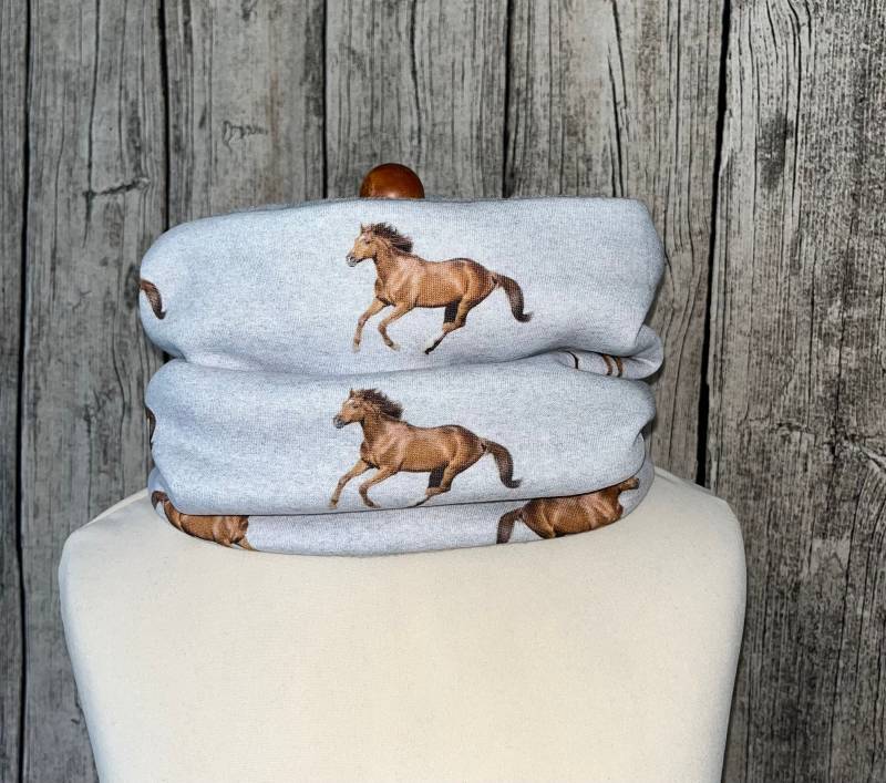 Loop Schal Fleece Kuschelschal - Pferd Grau Neu von Lieblingsstueck4U