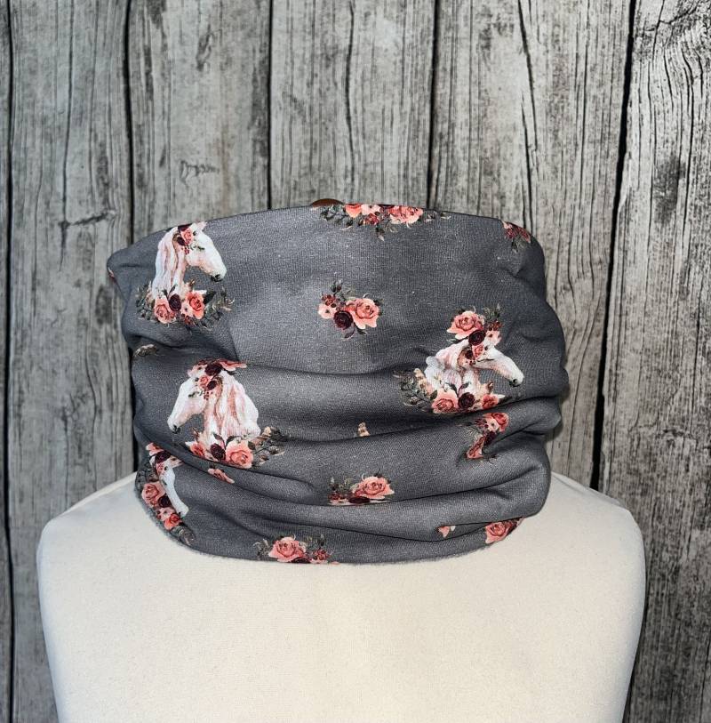 Loop Schal Fleece Kuschelschal - Pferd Rose Grau Neu von Lieblingsstueck4U