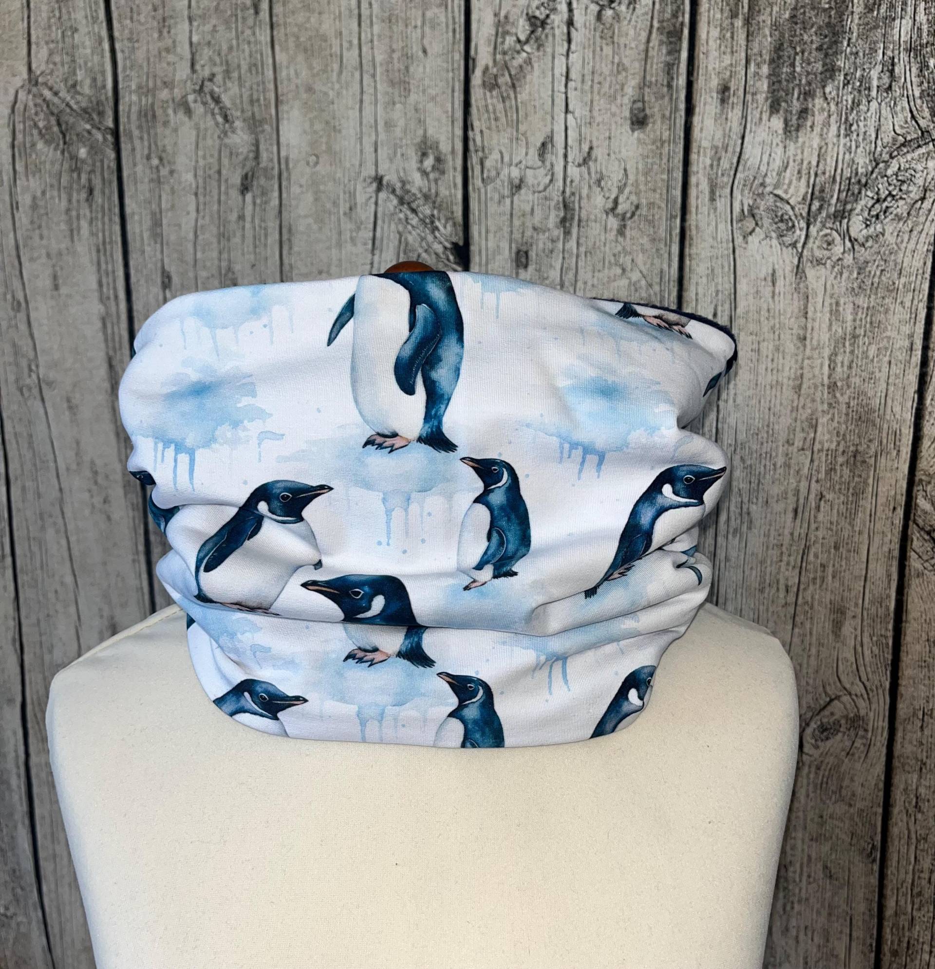 Loop Schal Fleece Kuschelschal - Pinguin Weiß Neu von Lieblingsstueck4U