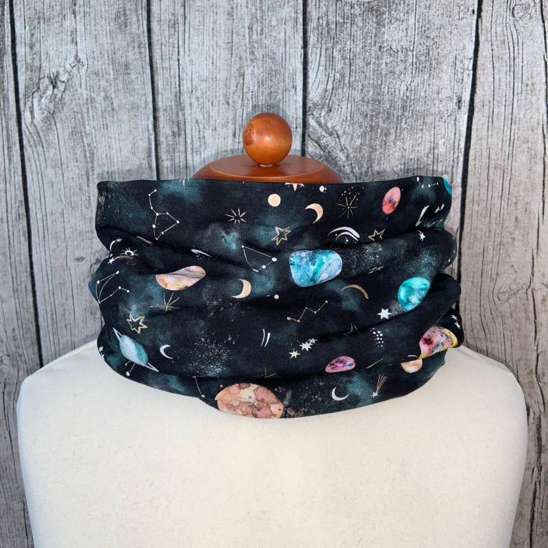 Loop Schal Fleece Kuschelschal - Planeten Schwarz Neu von Lieblingsstueck4U