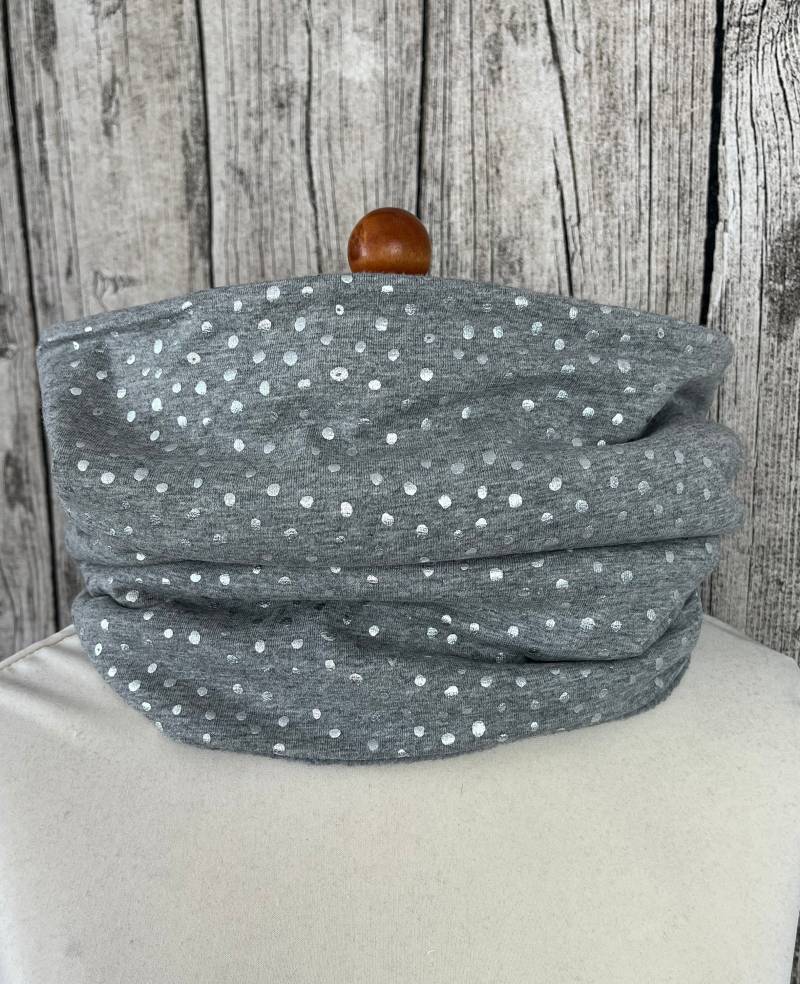 Loop Schal Fleece Kuschelschal - Punkte Grau Silber Neu von Lieblingsstueck4U