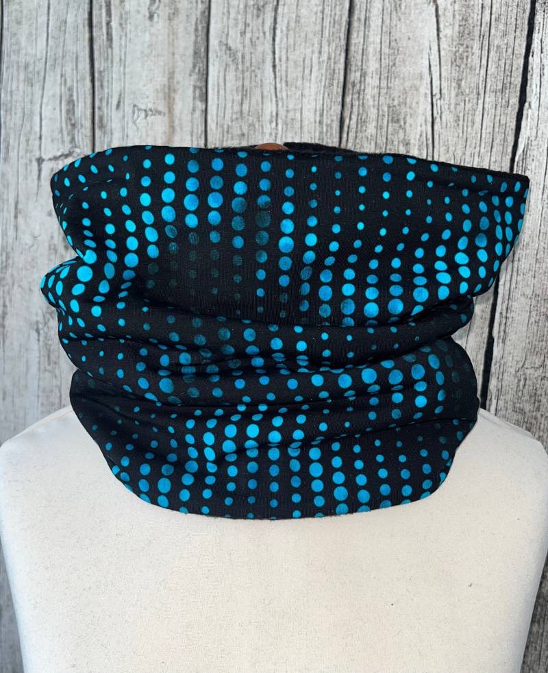 Loop Schal Fleece Kuschelschal - Punkte Wellen Schwarz Blau Türkis Neu von Lieblingsstueck4U