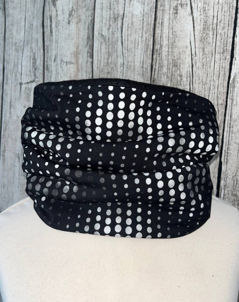 Loop Schal Fleece Kuschelschal - Punkte Wellen Schwarz Grau Weiß Neu von Lieblingsstueck4U