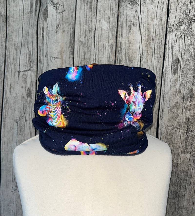 Loop Schal Fleece Kuschelschal - Safari Tiere Zebra Giraffe Elefant Regenbogen Neu von Lieblingsstueck4U