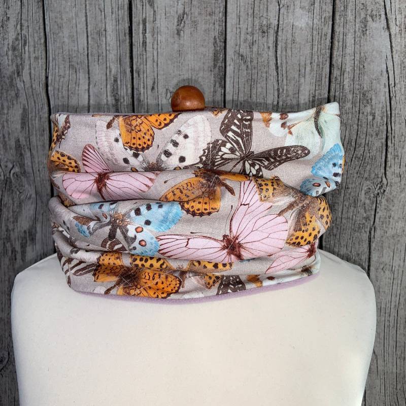 Loop Schal Fleece Kuschelschal - Schmettelinge Hell Neu von Lieblingsstueck4U