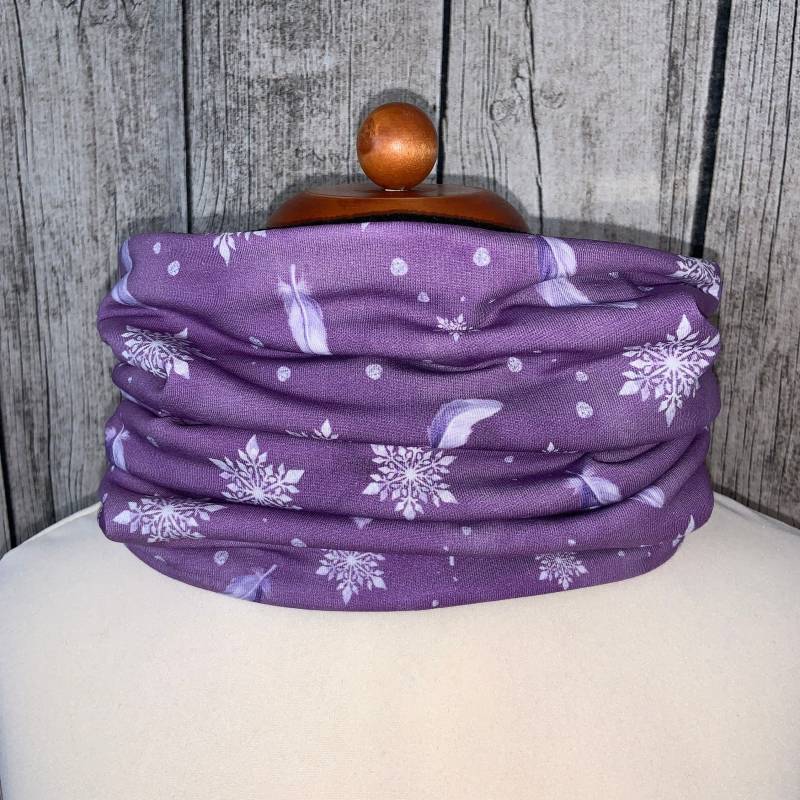 Loop Schal Fleece Kuschelschal - Schneeflocken Federn Lila Neu von Lieblingsstueck4U
