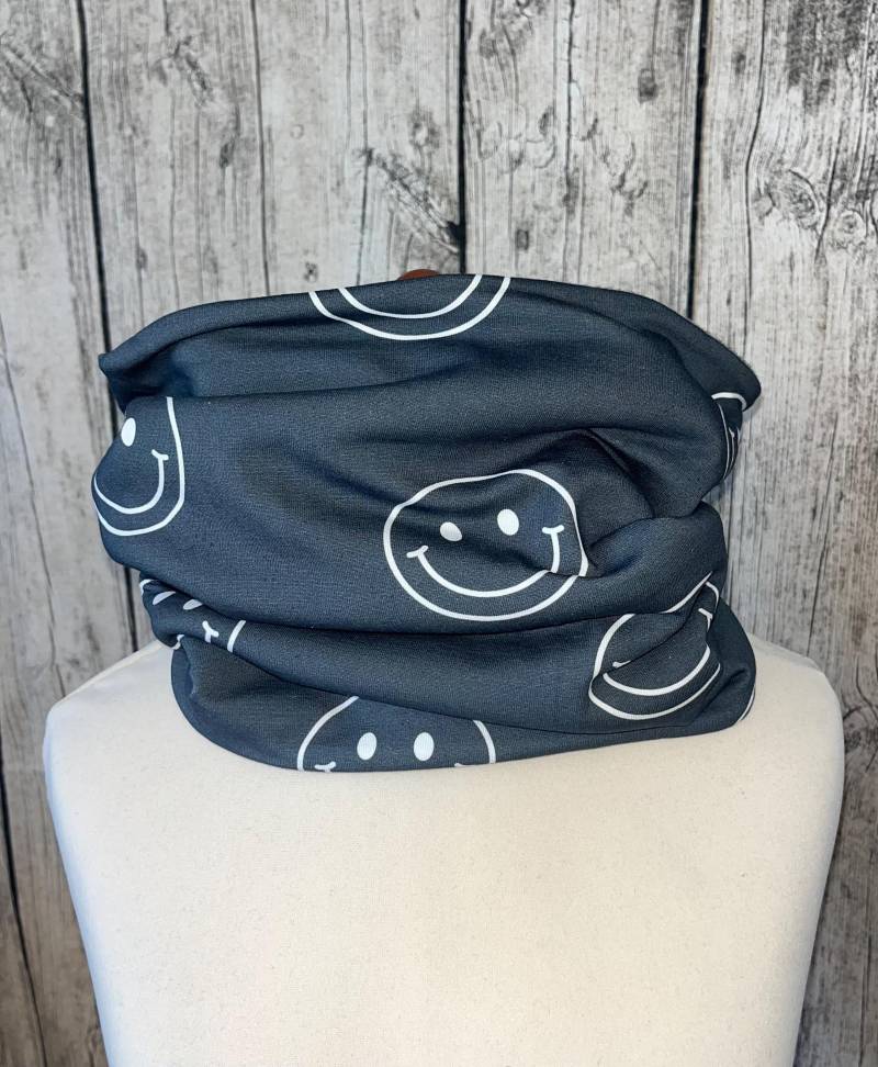 Loop Schal Fleece Kuschelschal - Smiley Grau Neu von Lieblingsstueck4U