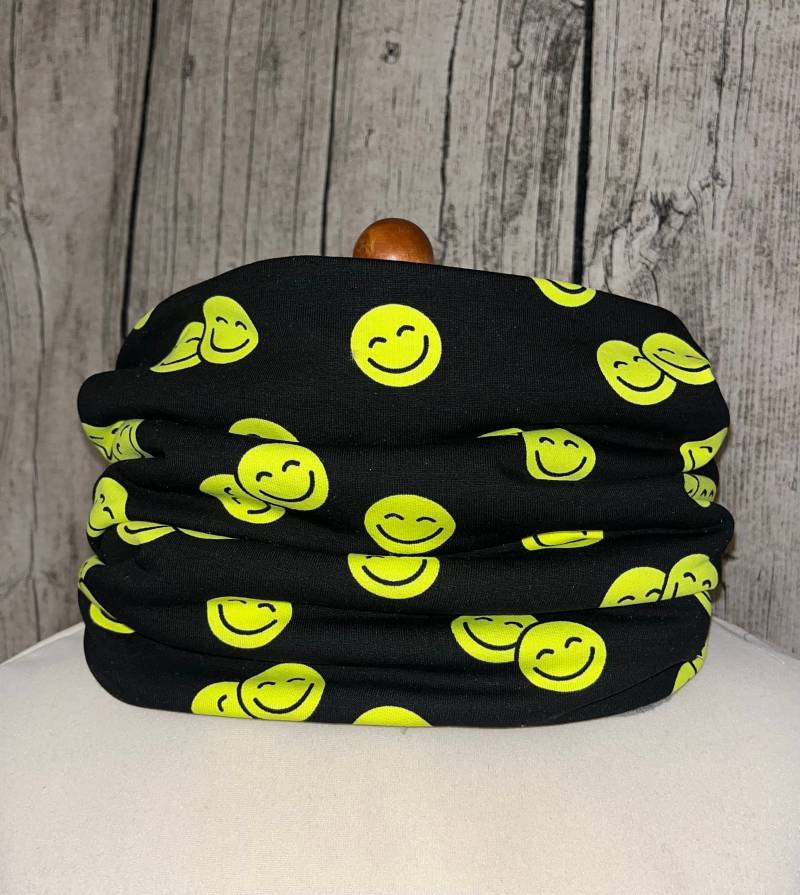 Loop Schal Fleece Kuschelschal - Smiley Schwarz Gelb Neu von Lieblingsstueck4U