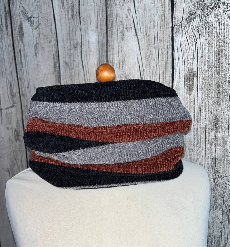 Loop Schal Fleece Kuschelschal - Steifen Schwarz Kupfer Grau Neu von Lieblingsstueck4U