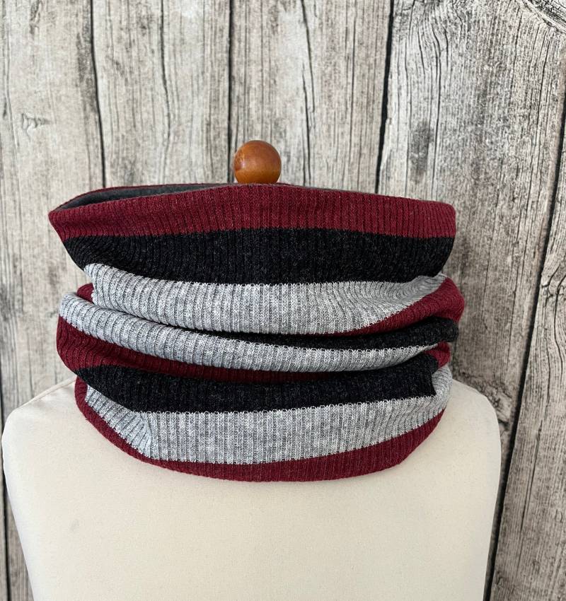 Loop Schal Fleece Kuschelschal - Steifen Schwarz Rot Grau Neu von Lieblingsstueck4U