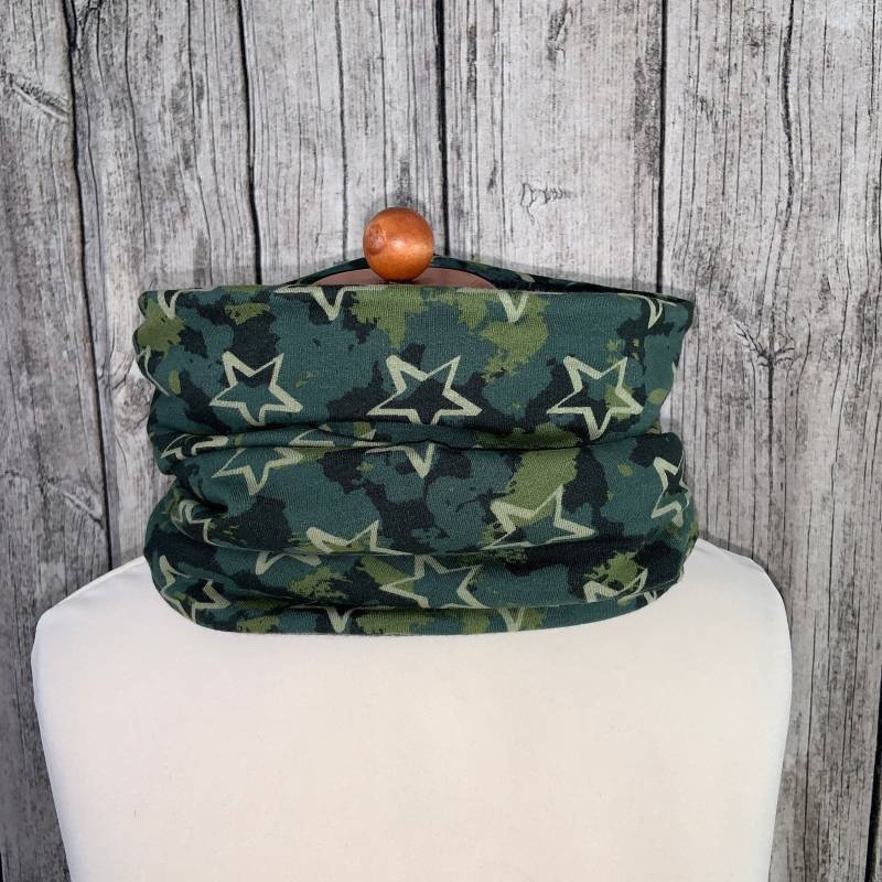 Loop Schal Fleece Kuschelschal - Stern Camouflage Grün Neu von Lieblingsstueck4U