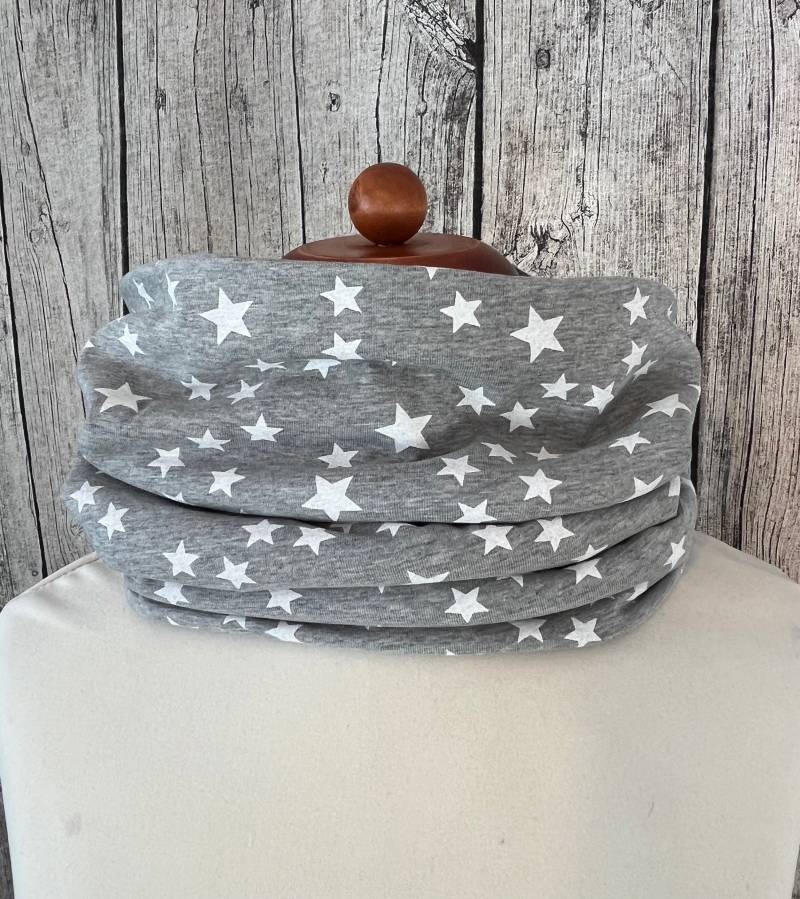 Loop Schal Fleece Kuschelschal - Sterne Stern Hellgrau Weiß Neu von Lieblingsstueck4U