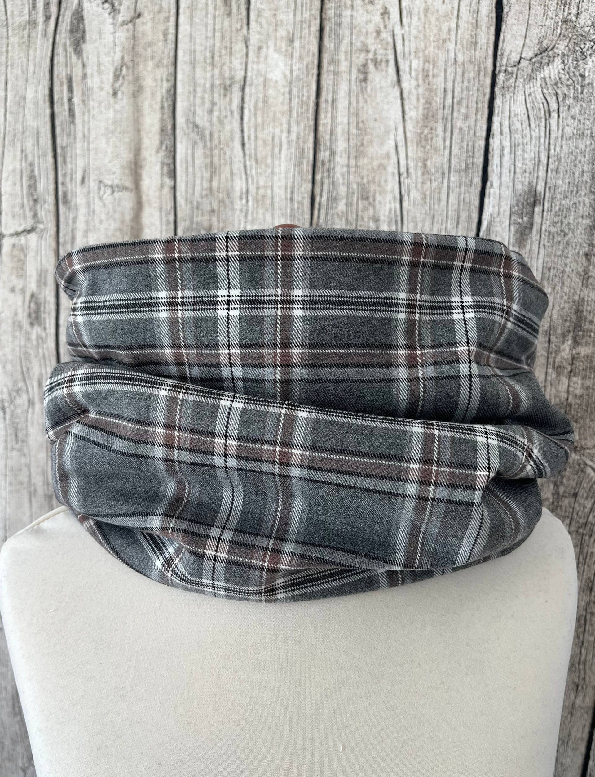 Loop Schal Fleece Kuschelschal - Streifen Karo Grau Braun Neu von Lieblingsstueck4U