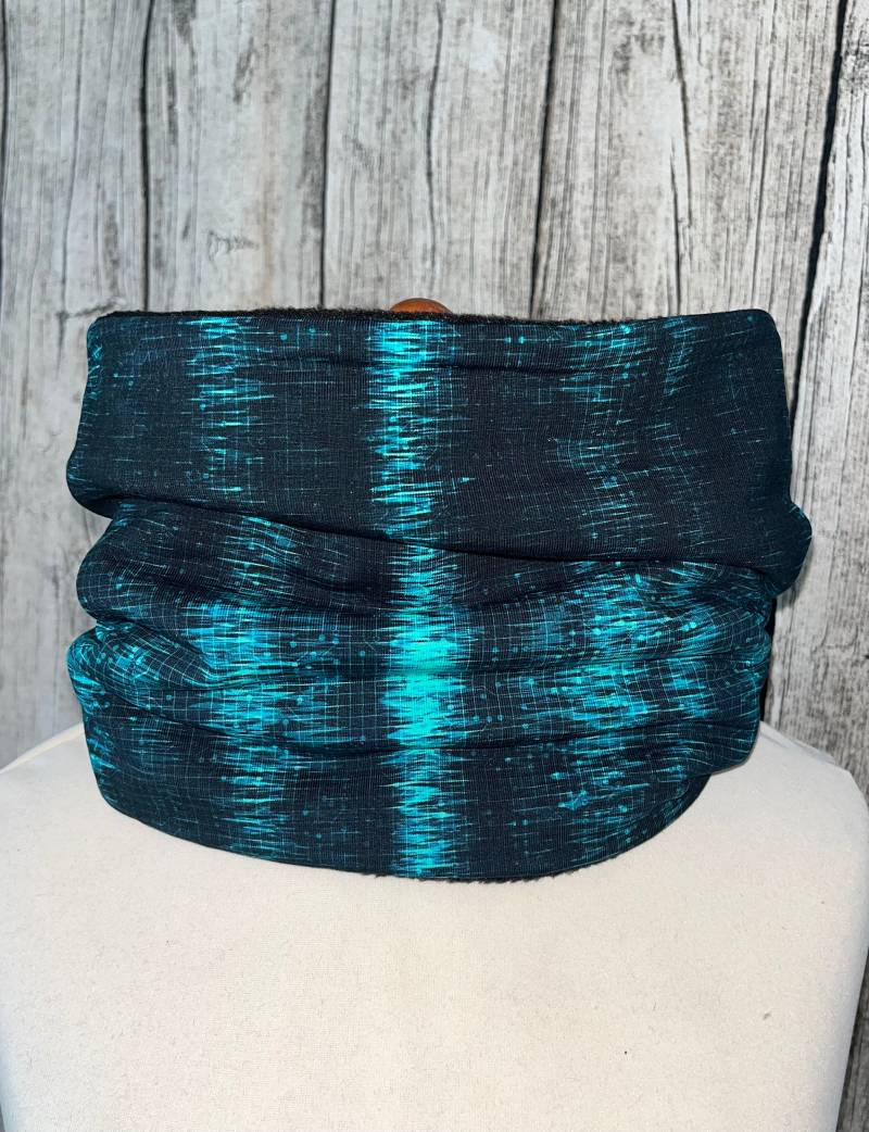 Loop Schal Fleece Kuschelschal - Streifen Linien Blau Türkis Neu von Lieblingsstueck4U