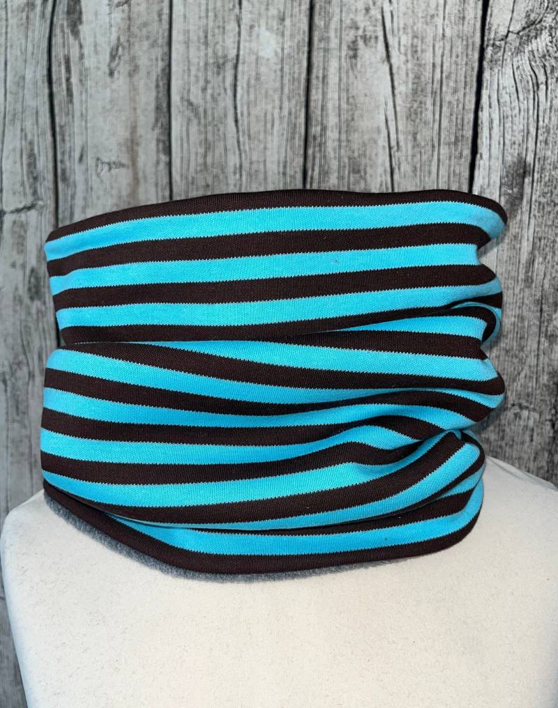 Loop Schal Fleece Kuschelschal - Streifen Türkis Braun Neu von Lieblingsstueck4U
