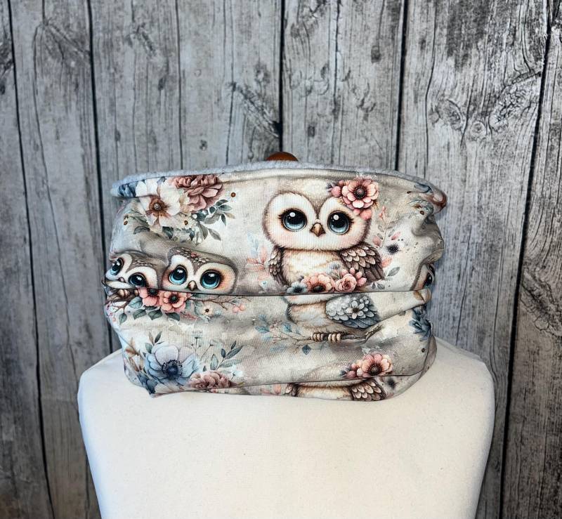 Loop Schal Fleece Kuschelschal - Süsse Eule Eulen Blumen Hell Neu von Lieblingsstueck4U
