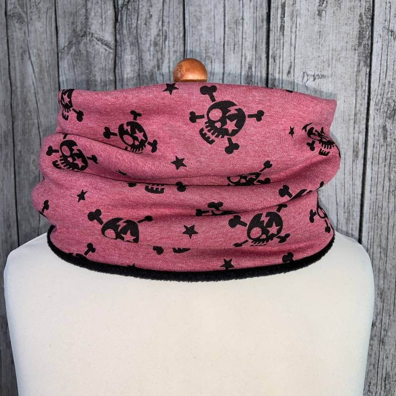 Loop Schal Fleece Kuschelschal - Totenkopf Dunkelrot Neu von Lieblingsstueck4U