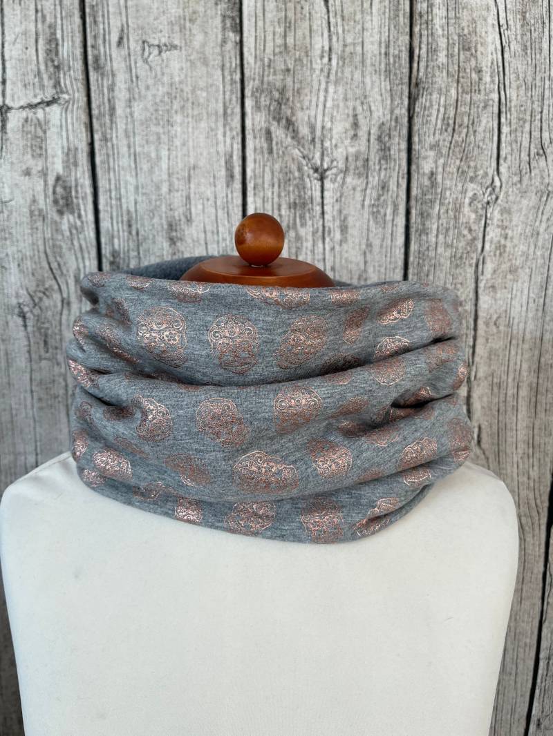 Loop Schal Fleece Kuschelschal - Totenkopf Grau Kupfer Neu von Lieblingsstueck4U