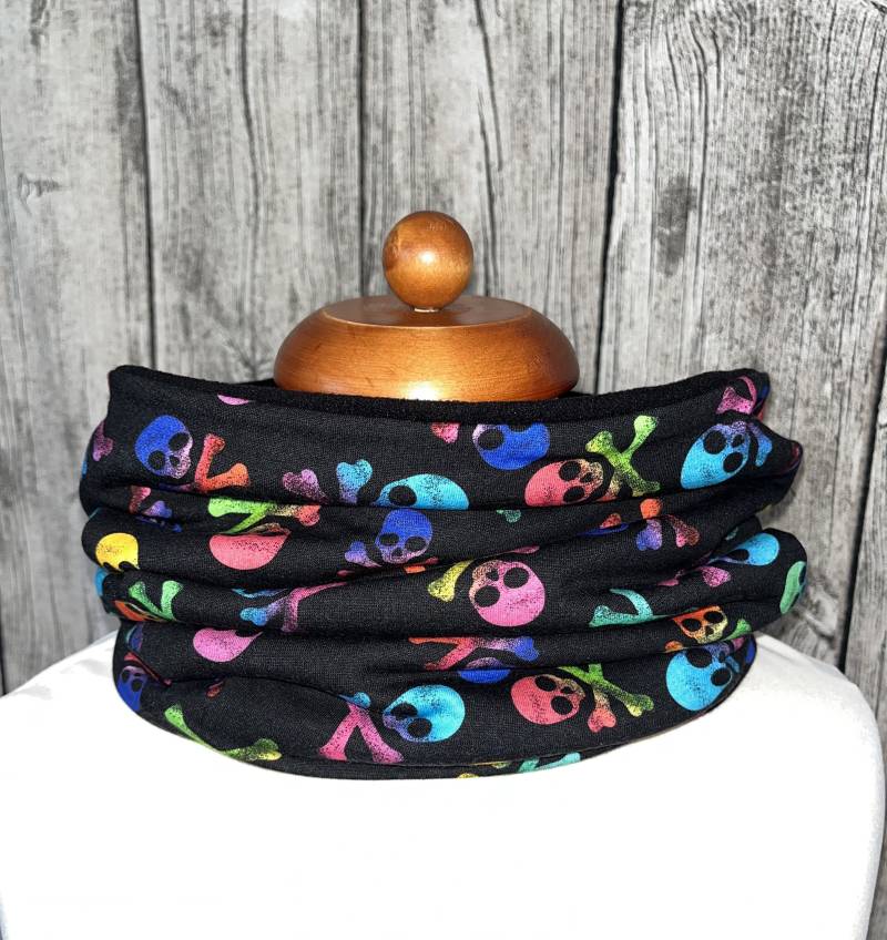 Loop Schal Fleece Kuschelschal - Totenkopf Regenbogen Bunt Neu von Lieblingsstueck4U