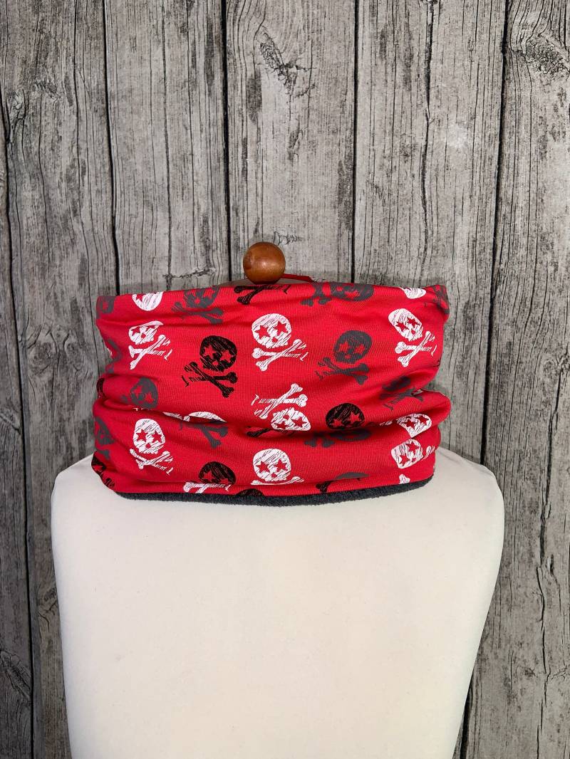 Loop Schal Fleece Kuschelschal - Totenkopf Stern Rot Neu von Lieblingsstueck4U
