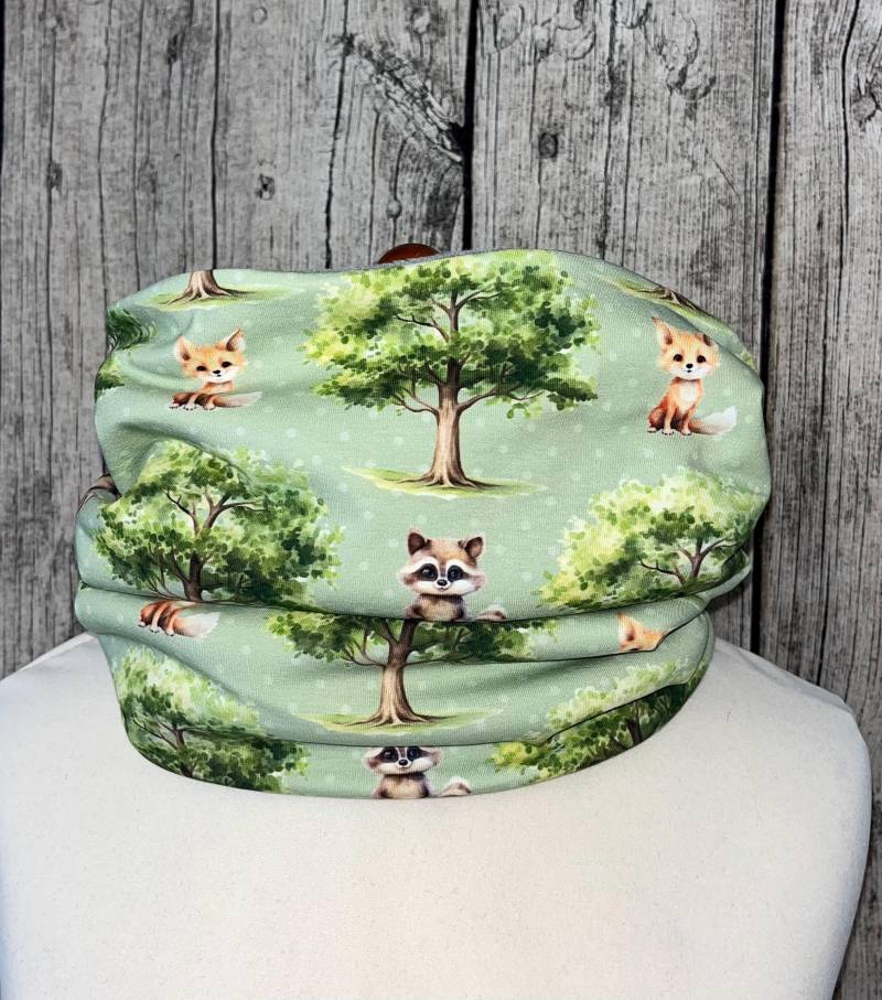Loop Schal Fleece Kuschelschal - Waldtiere Grün Neu von Lieblingsstueck4U