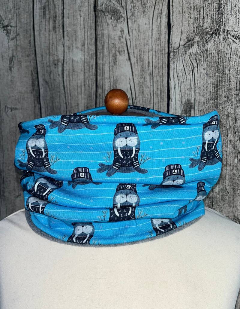 Loop Schal Fleece Kuschelschal - Walross Blau Neu von Lieblingsstueck4U