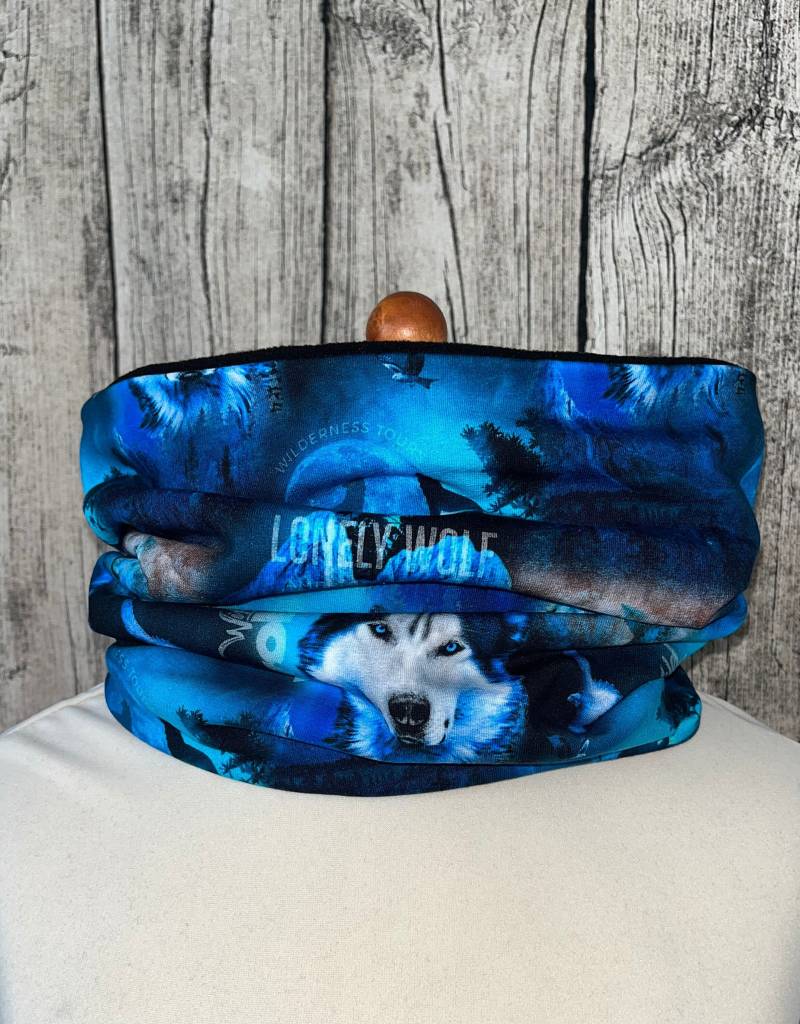 Loop Schal Fleece Kuschelschal - Wild Wolf Blau Neu von Lieblingsstueck4U