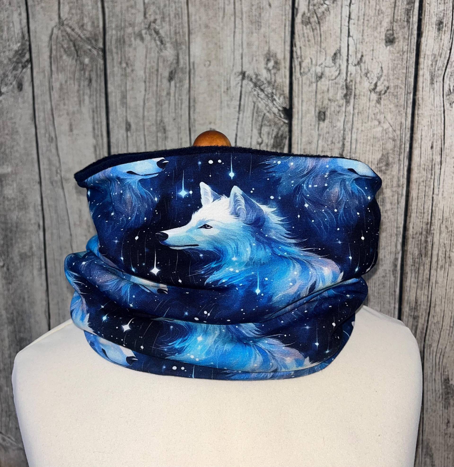 Loop Schal Fleece Kuschelschal - Wolf Weiß Blau Neu von Lieblingsstueck4U