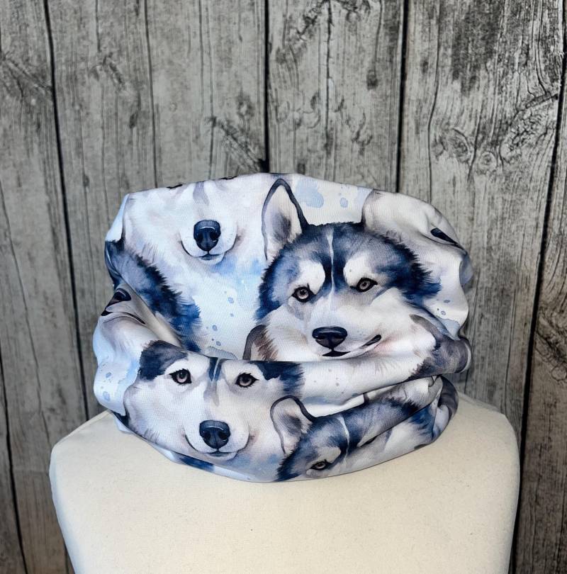 Loop Schal Fleece Kuschelschal - Wolf Wölfe Husky Blau Weiß Neu von Lieblingsstueck4U