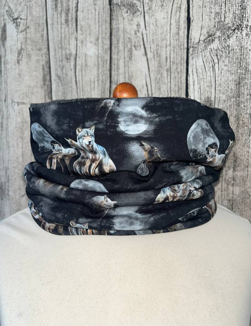Loop Schal Fleece Kuschelschal - Wolf Wölfe Schwarz Neu von Lieblingsstueck4U