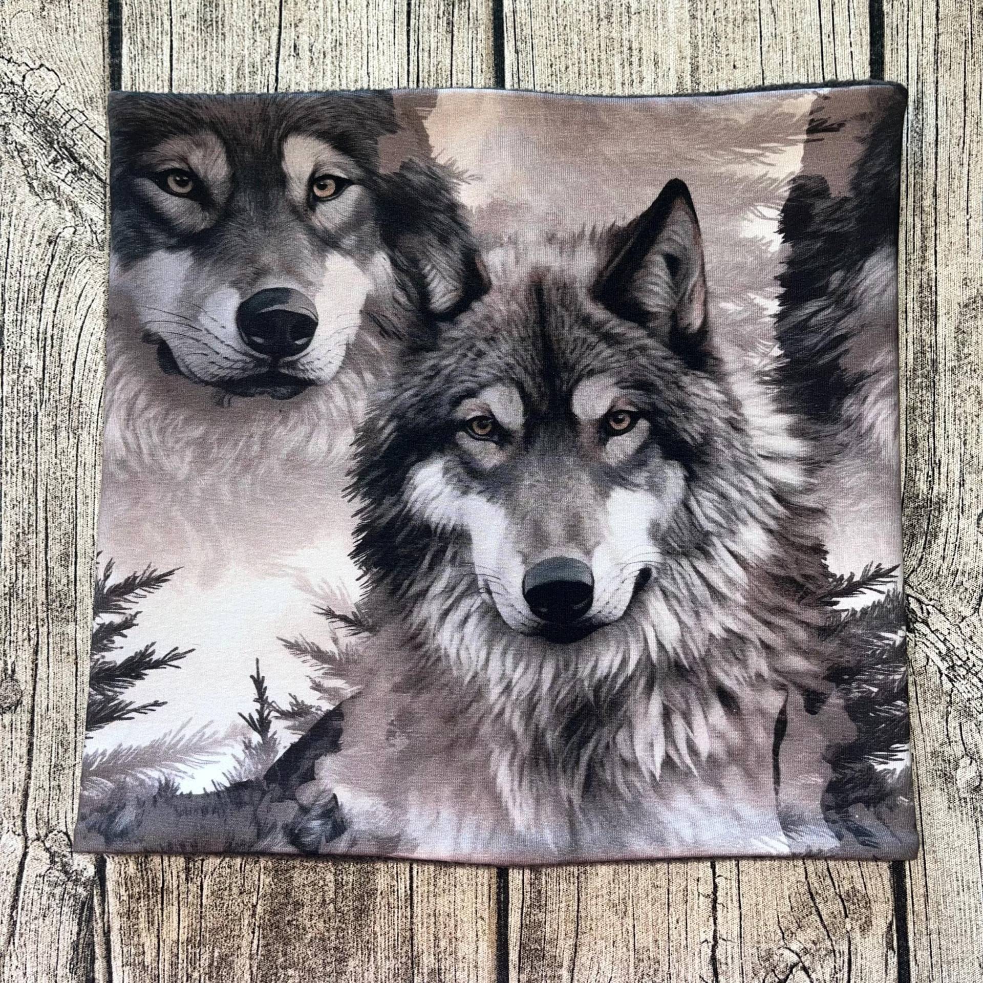 Loop Schal Fleece Kuschelschal - Wolf Wölfe Wald Grau Neu von Lieblingsstueck4U