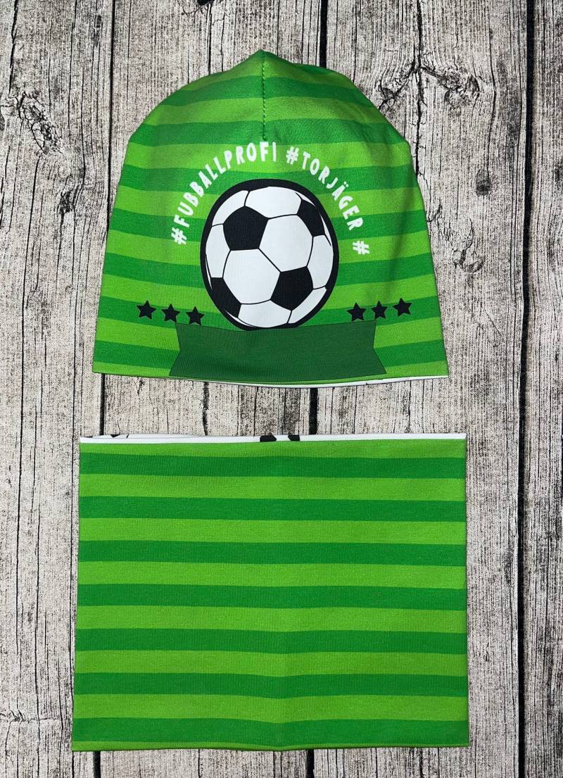 Set Bio Wende Mütze Beanie & Loop - Fussball Gr. 47-54cm Neu von Lieblingsstueck4U